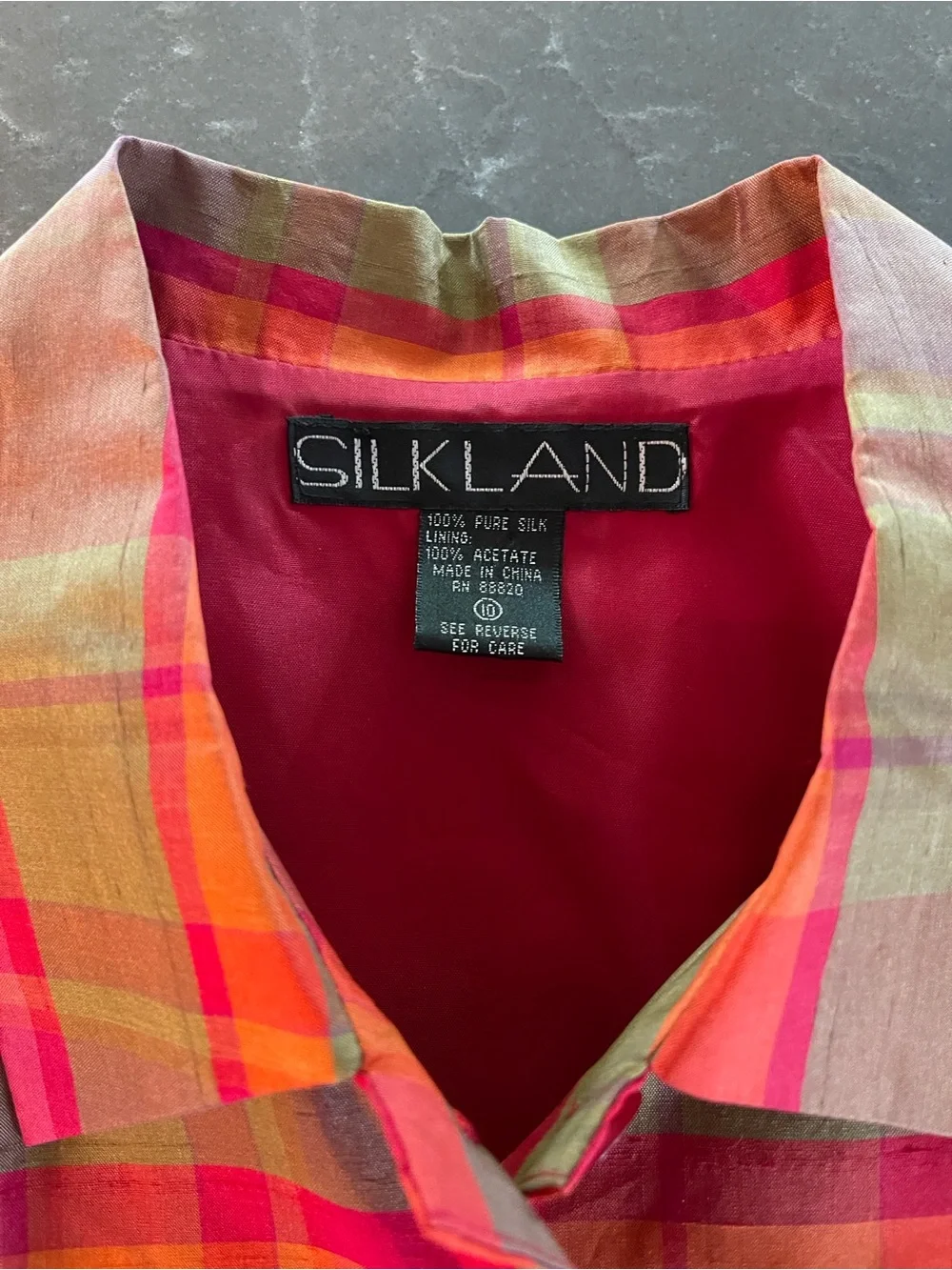 Silkland Women’s Plaid Button-Front Jacket/Top in Orange & Pink- size 10
